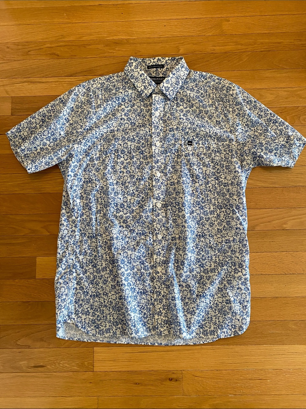 Fish Hippie- Casual Blue Floral Short-Sleeve Button-Down Shirt